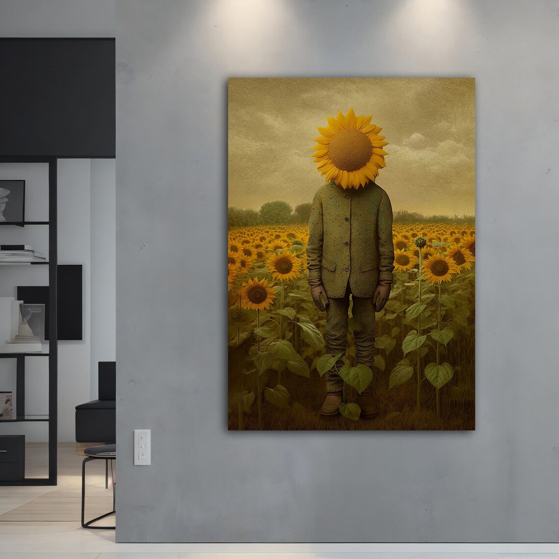 Sunflower Man Head Field Vintage Surreal Fantasy Botanical Art Poster - Image 5
