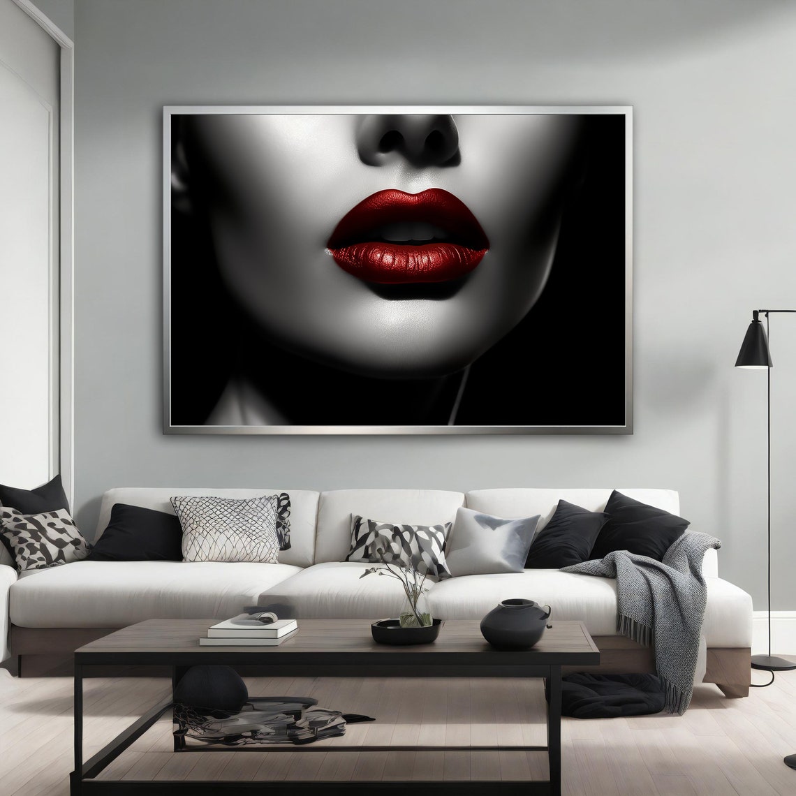 Red Lips Close Up Grayscale Portrait Glamorous Fashion Wall Art Poster - Image 5
