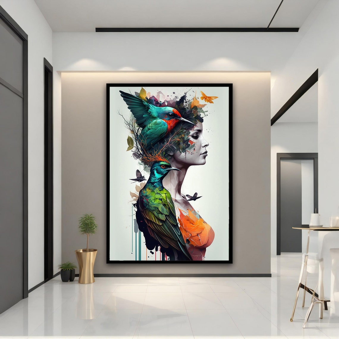 Woman With Bird Colorful Wall Art Colorful Modern Woman Print Colorful Abstract Woman Painting Feminine Woman Wall Decor - Image 4