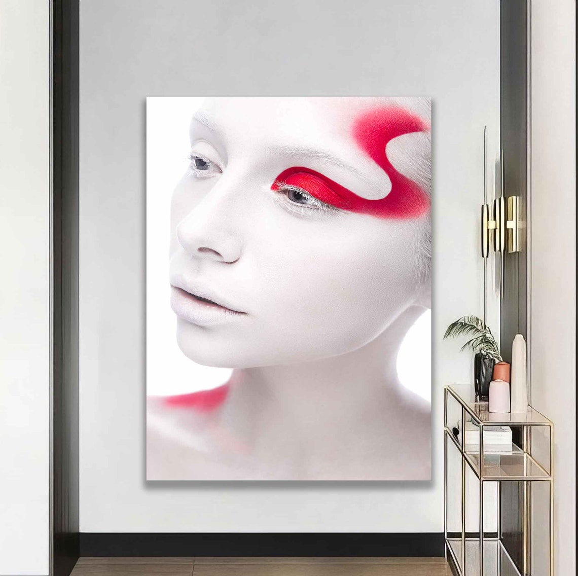 White Face Red Graphic Eye Makeup Beauty Portrait Wall Art Poster - Image 5