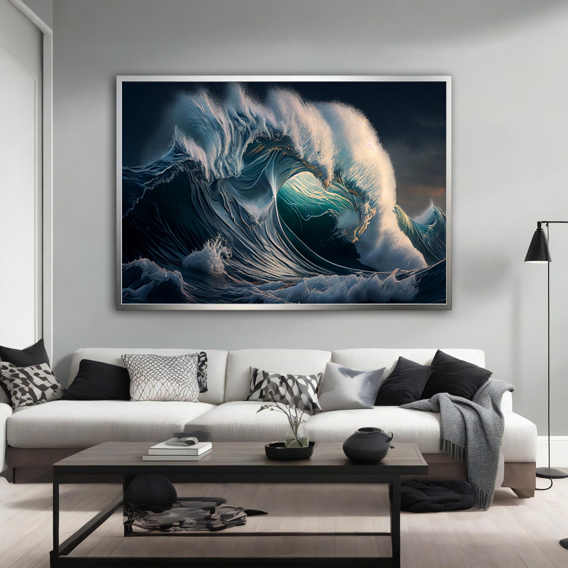 Giant Ocean Wave Curl Moonlight Dramatic Seascape Nature Art Poster - Image 4