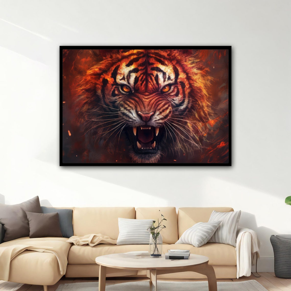 Roaring Tiger Fiery Eyes Orange Flames Powerful Wild Animal Art Poster - Image 5