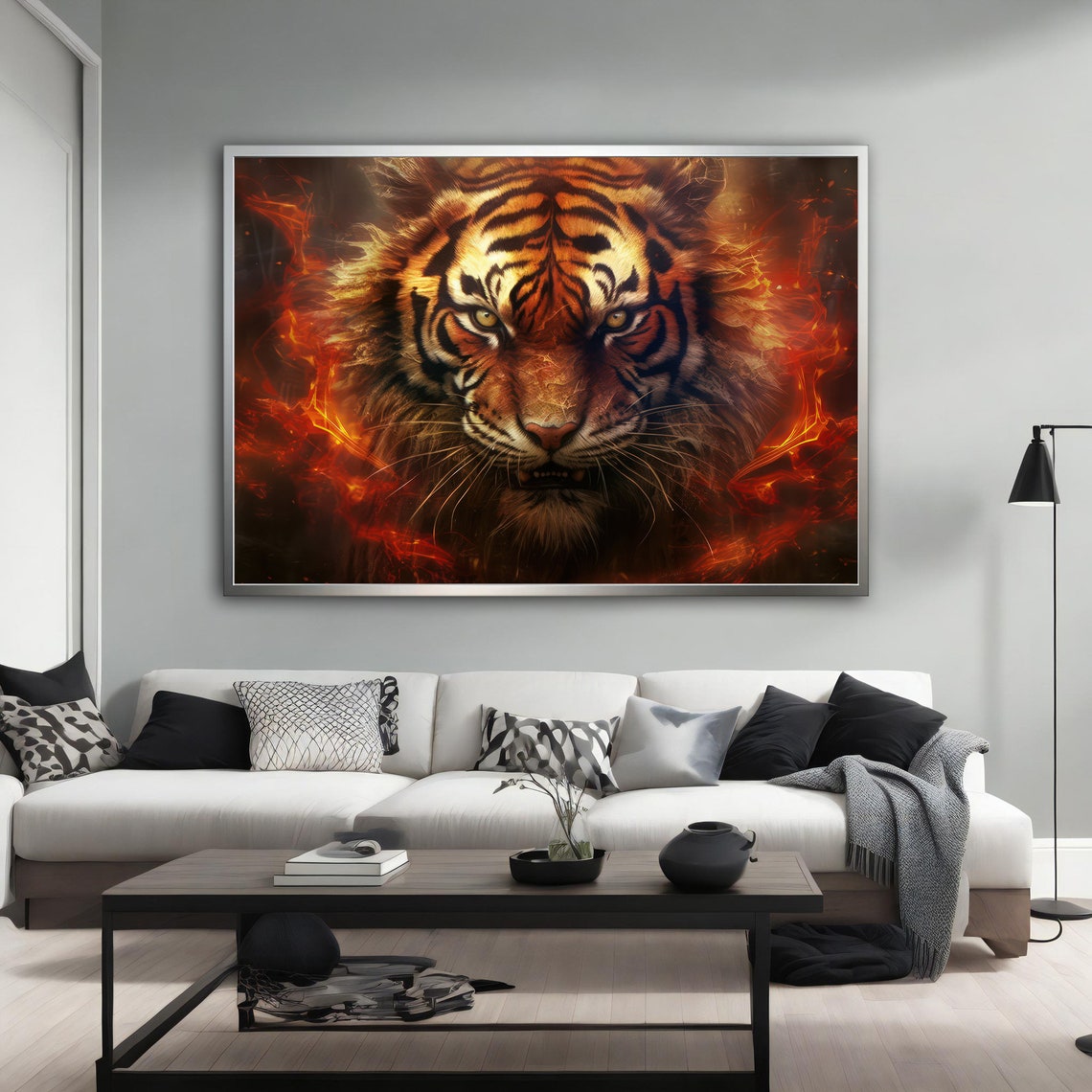 Fiery Tiger Face Flames Wild Burning Eyes Dramatic Animal Art Poster - Image 4