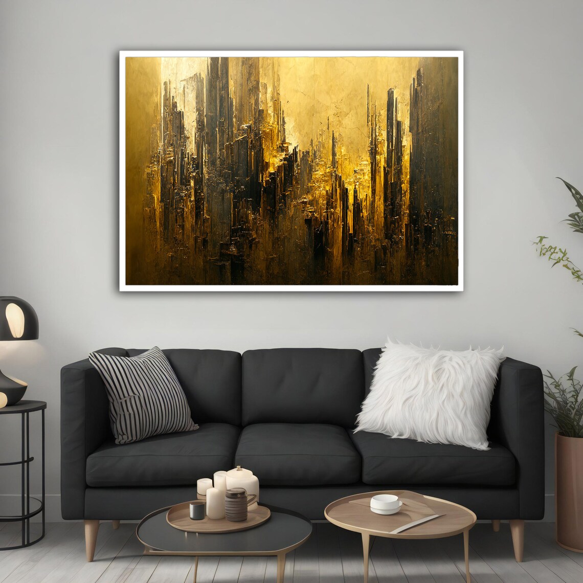 Gold Black Abstract City Skyline Painting Luxury Modern Art Poster - Image 3