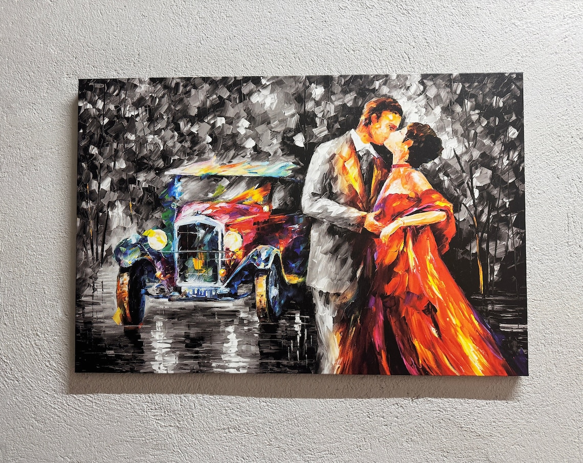 Kissing Couple Painting, Vintage Romantic Art Print
