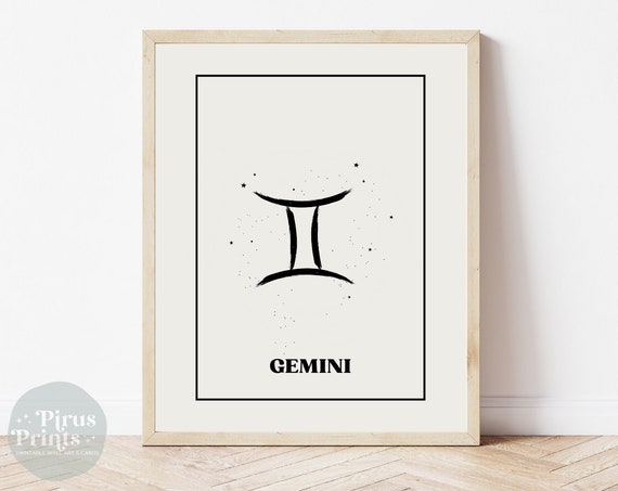 Gemini Zodiac Print Astrology Wall Art Minimal Black White Zodiac Print Gift For Gemini Instant