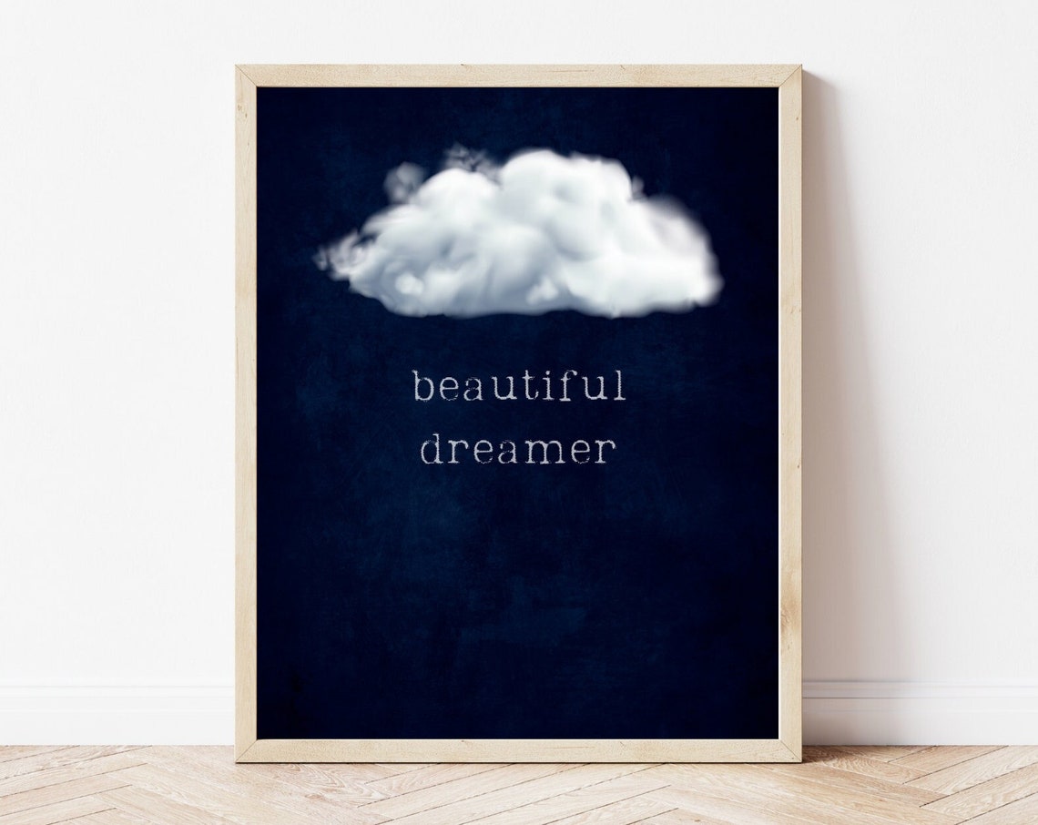 Blue Cloud Wall Art Abstract Cloud Print Beautiful Dreamer Poster Maximalist Decor Night Sky Wall Art