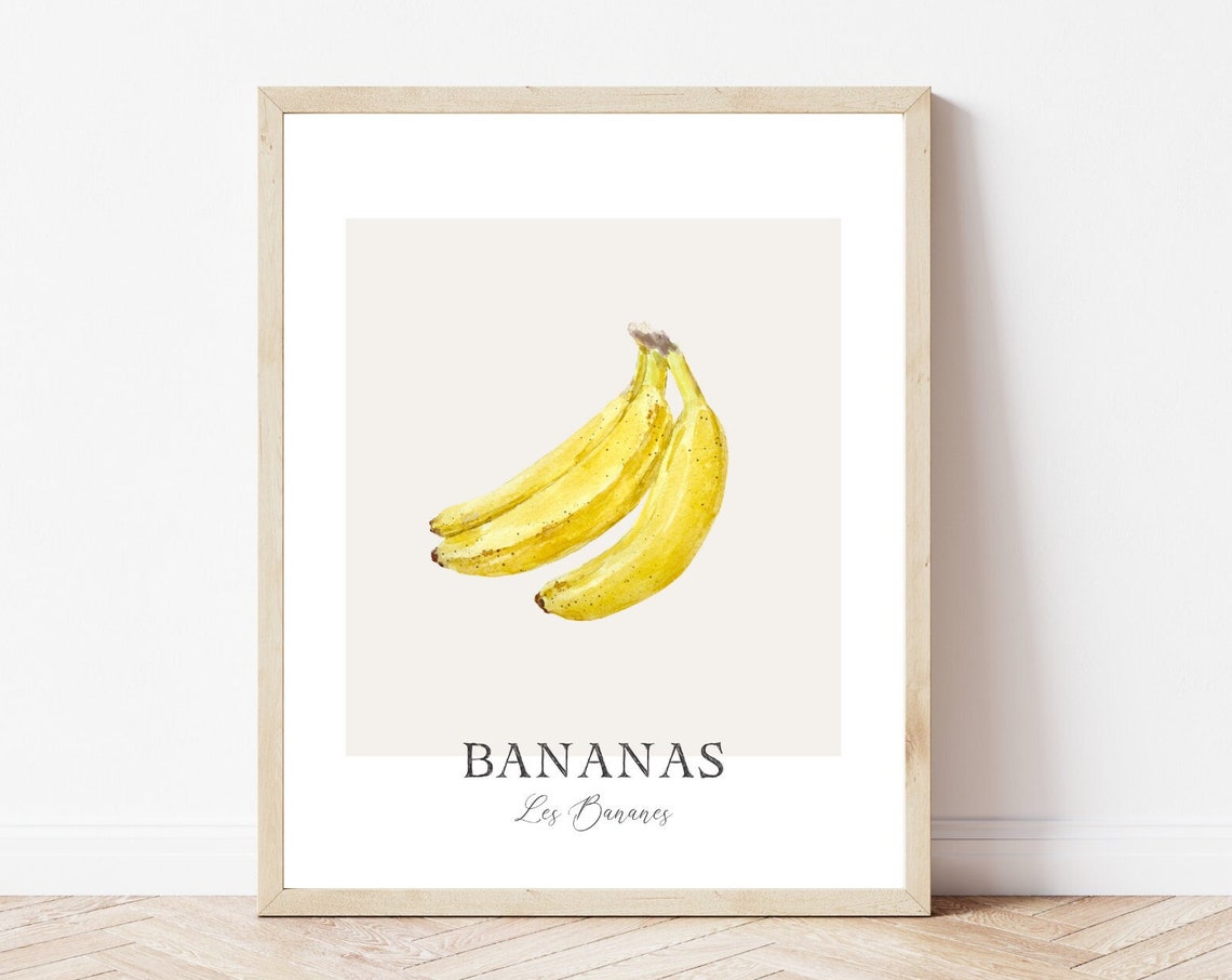 Bananas Print Kitchen Wall Art Watercolor Banana Wall Decor Tropical Fruit Art Print Instant