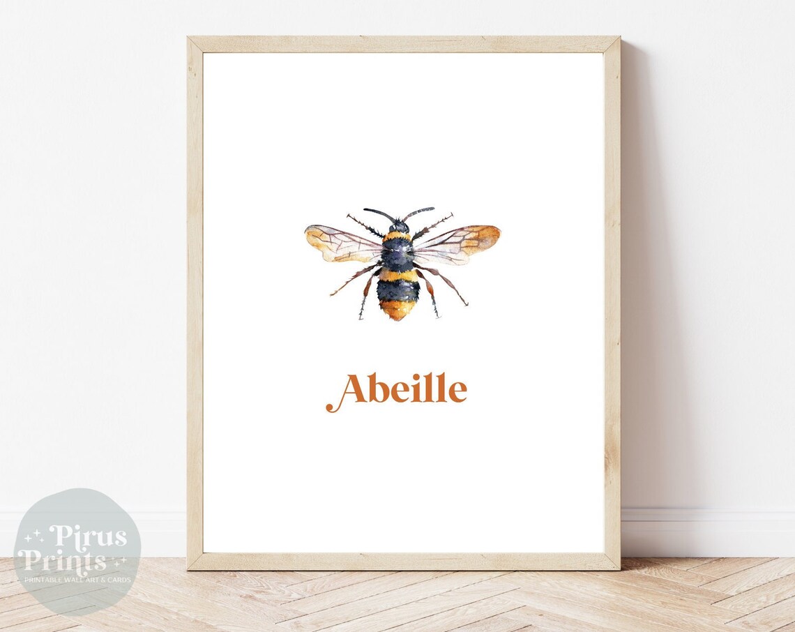Watercolor Bee Art Print, Minimal Spring Decor
