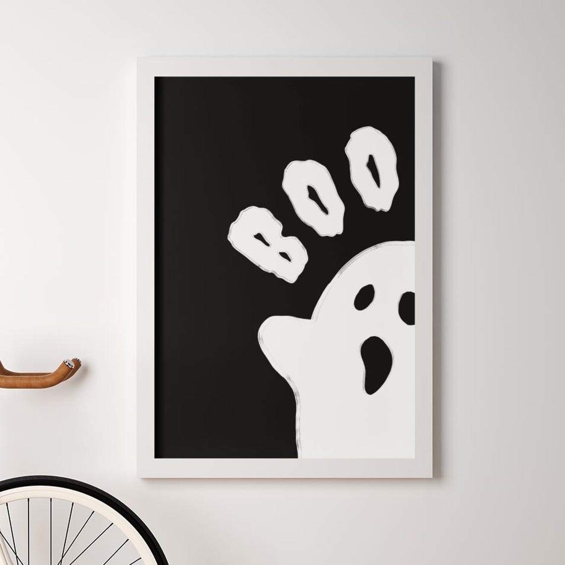 Framed Boo Halloween Wall Art Poster On Black Background Brush Stroke Style Spooky Decor Home For Gift
