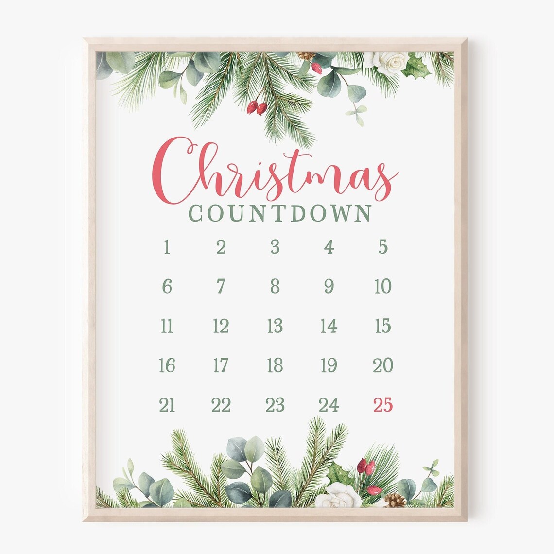 Days Until Christmas Countdown Sign, Holiday Art Print