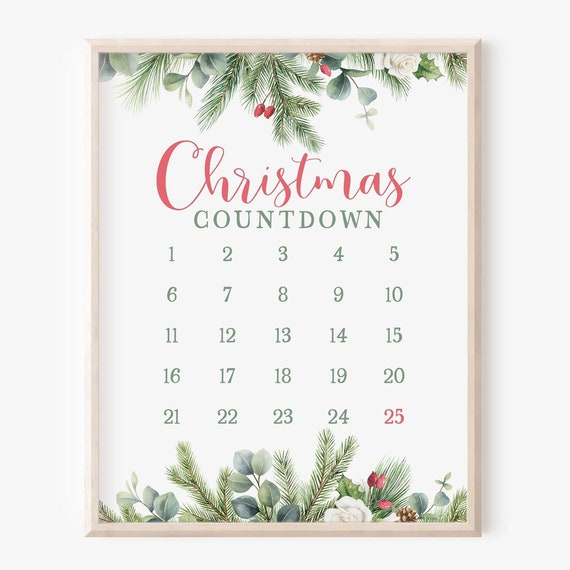 Days Until Christmas Countdown Sign, Holiday Art Print