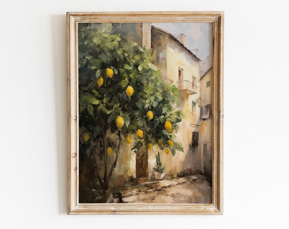 Amalfi Lemons Vintage Print Rustic Farmhouse Art Mediterranean Wall Art Aesthetic Room Decor Citrus Art