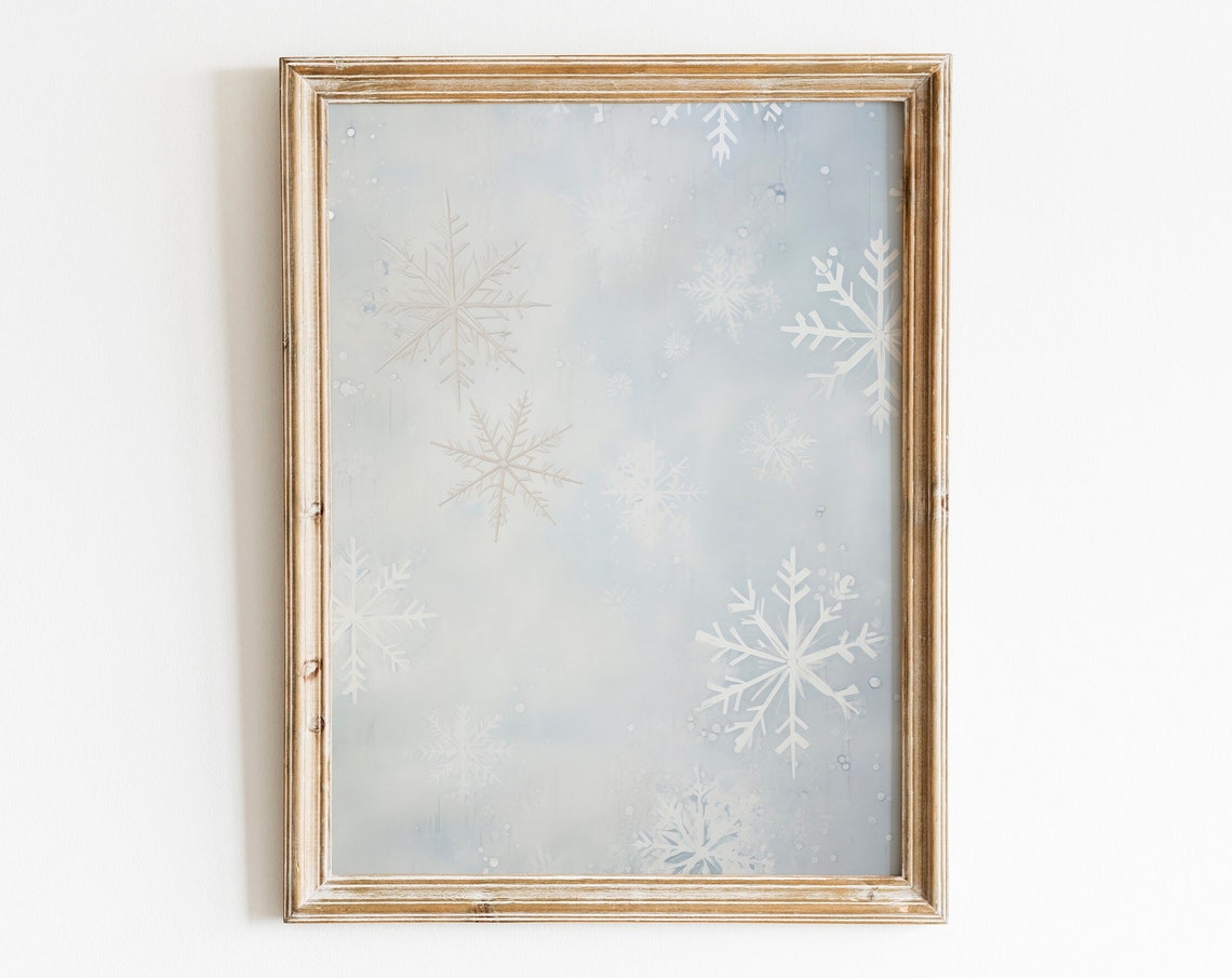 Snowflake Pattern Pale Blue Winter Vintage Delicate Frost Wall Poster