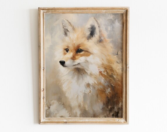 Red Fox Portrait in Soft Beige Tones Vintage Oil Painting Poster
