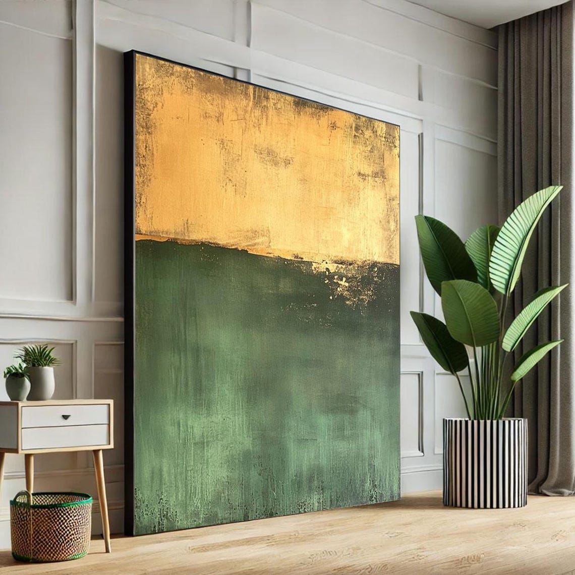 Gold and Deep Green Abstract Color Field Elegant Painting Poster