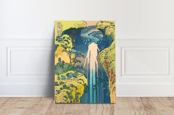 Hokusai Amida Waterfall Art Print, Home Deco