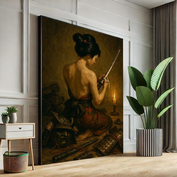 Empowering Samurai Woman Canvas Wall Art Print Bold Warrior For Living Room Decor Statement Piece