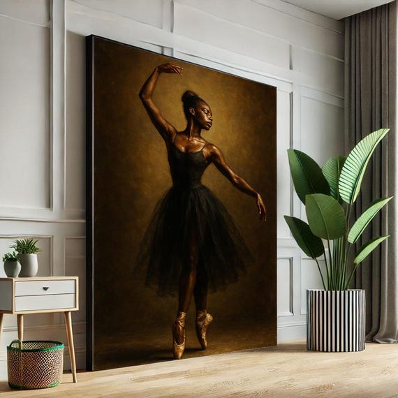 Elegant Black Ballerina Canvas Wall Art Print Modern Living Room Decor Statement Piece