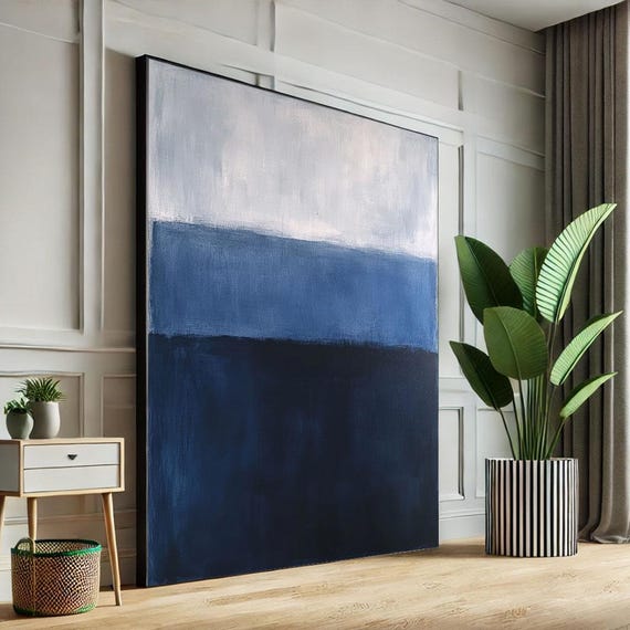 Mark Rothko Inspired Blue And Navy Canvas Bold Color Field Painting For Modern Living Room Decor Art Collectors