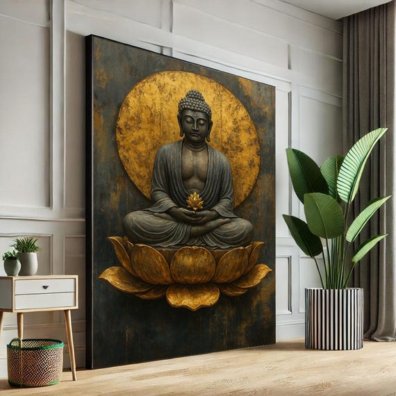 Tranquil Buddha Meditation Canvas Wall Art Print Zen Spiritual Living Room Decor Statement Piece