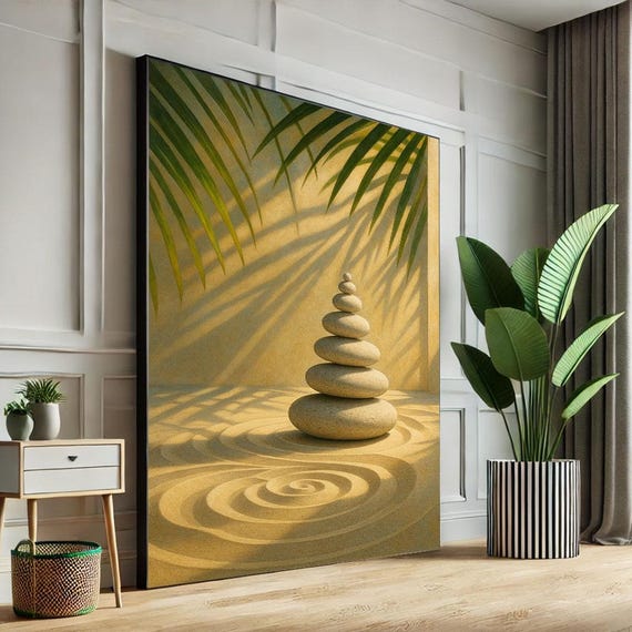 Calming Zen Stone Balance Canvas Wall Art Print Minimalist Nature Living Room Decor Ready To Hang