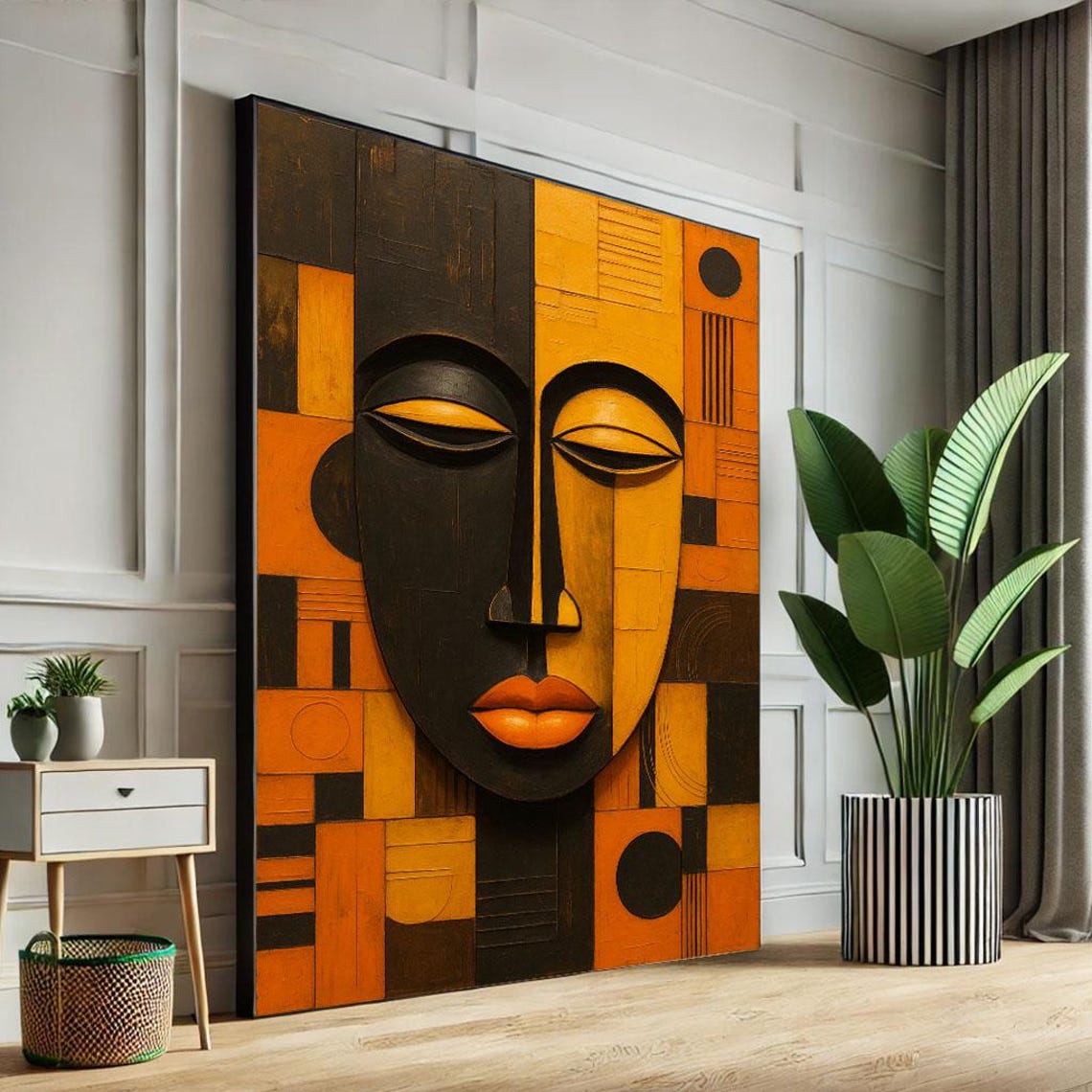 Bold African Geometric Face Mask Modern Tribal Abstract Poster