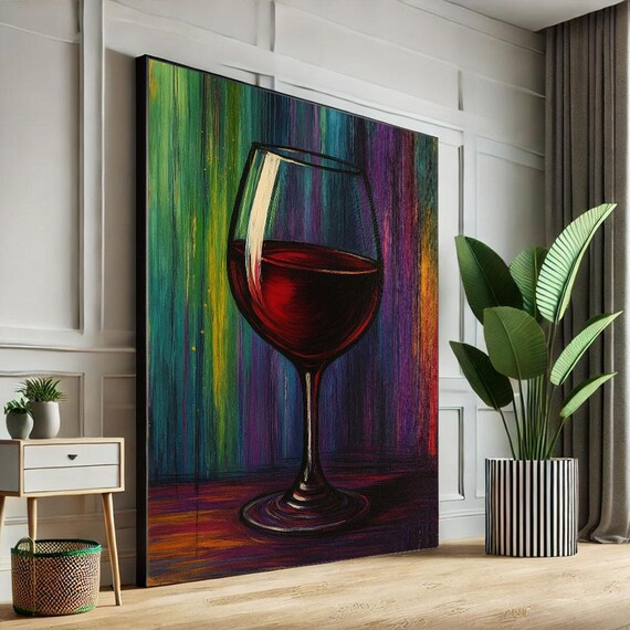 Red Wine Glass Against Rainbow Streaked Background Art Poster