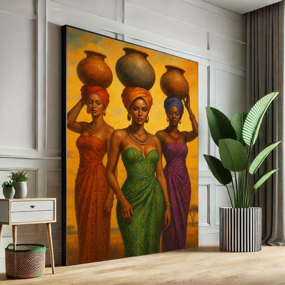 Bold African Women Portrait Canvas Wall Art Print Vibrant Living Room Decor Statement Piece