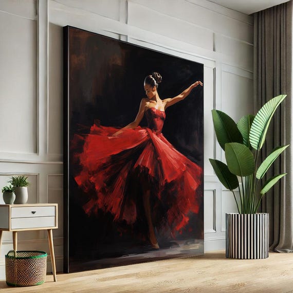 Elegant Red Ballerina Canvas Wall Art Print Modern Bedroom Decor Statement Piece