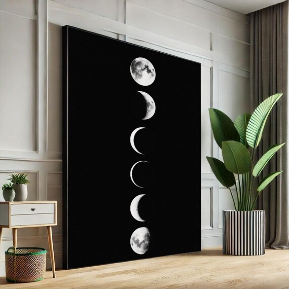 Six Moon Phases Black and White Minimalist Astronomy Art for Bedroom Walls Poster