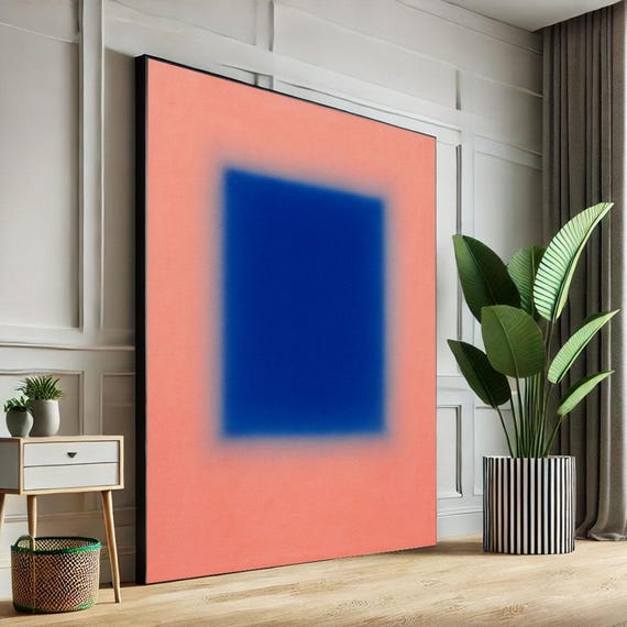 Mark Rothko Inspired Blue And Coral Canvas Bold Color Field Painting For Modern Living Room Decor Statement Piece