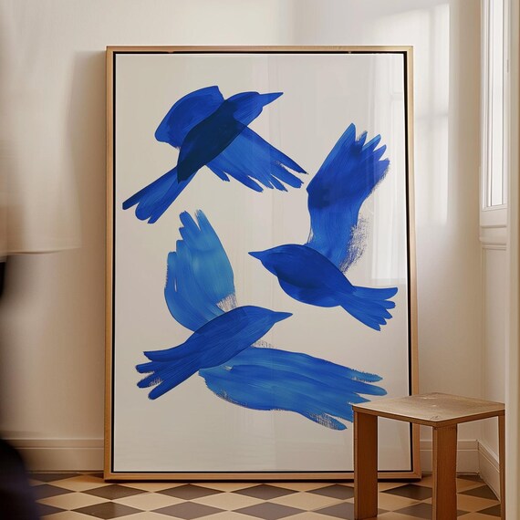 Blue Sparrows Art Print Eclectic Boho Wall Decor