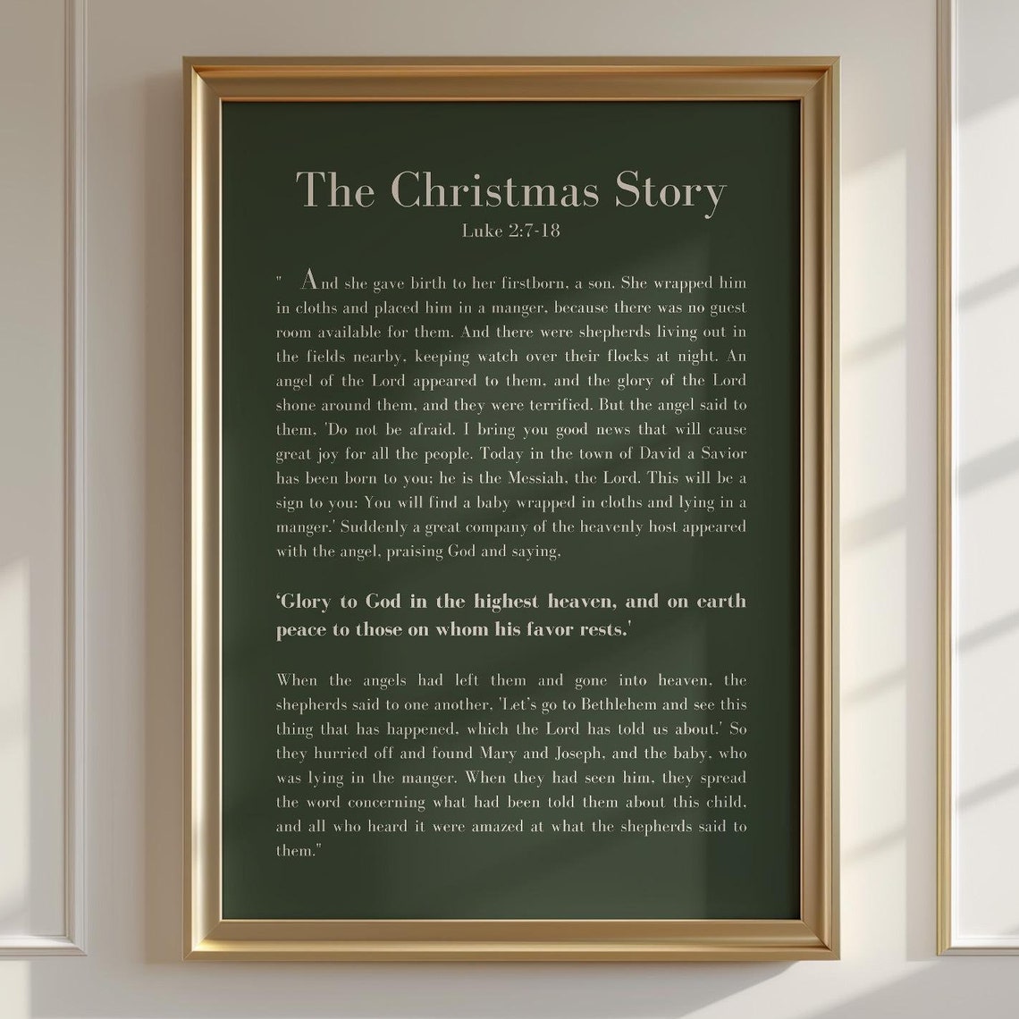 The Christmas Story Luke 2 Gold Framed Green Scripture Bible Wall Art