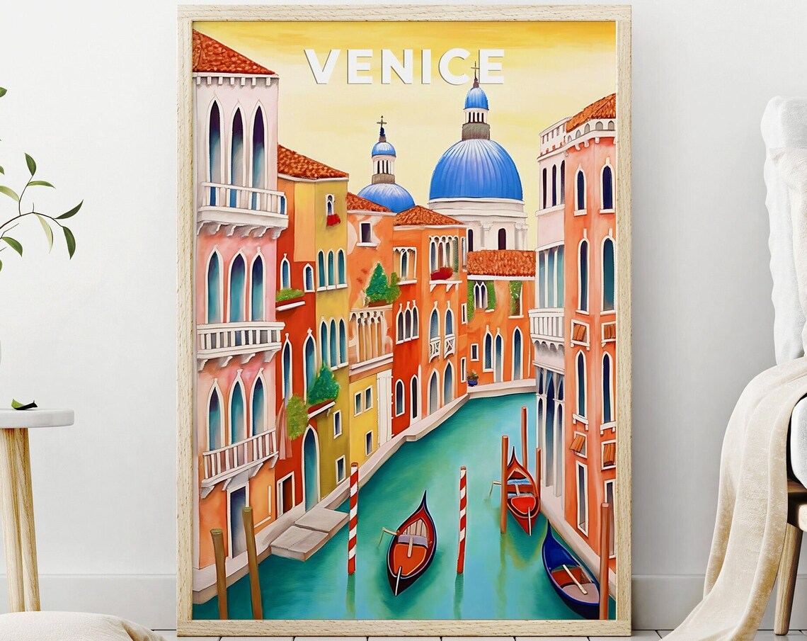 Venice Italy Grand Canal Gondolas Sunset Colors Travel Art Poster