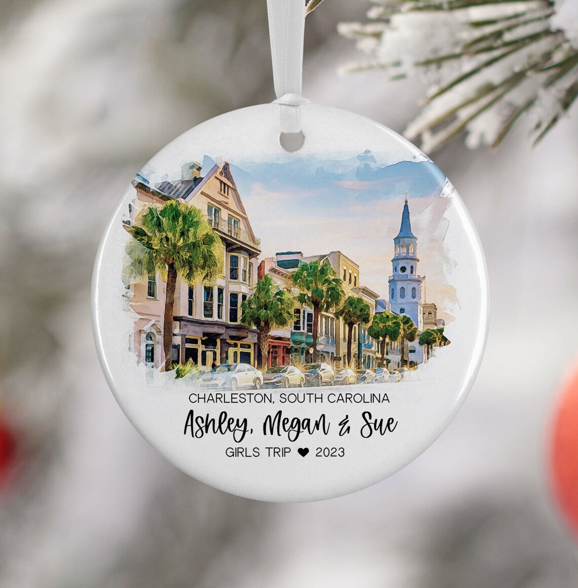 Charleston South Carolina Ornament, Watercolor Travel Poster