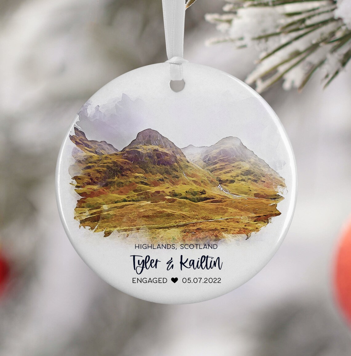 Custom Scotland Ornament Watercolor Highlands Travel Poster