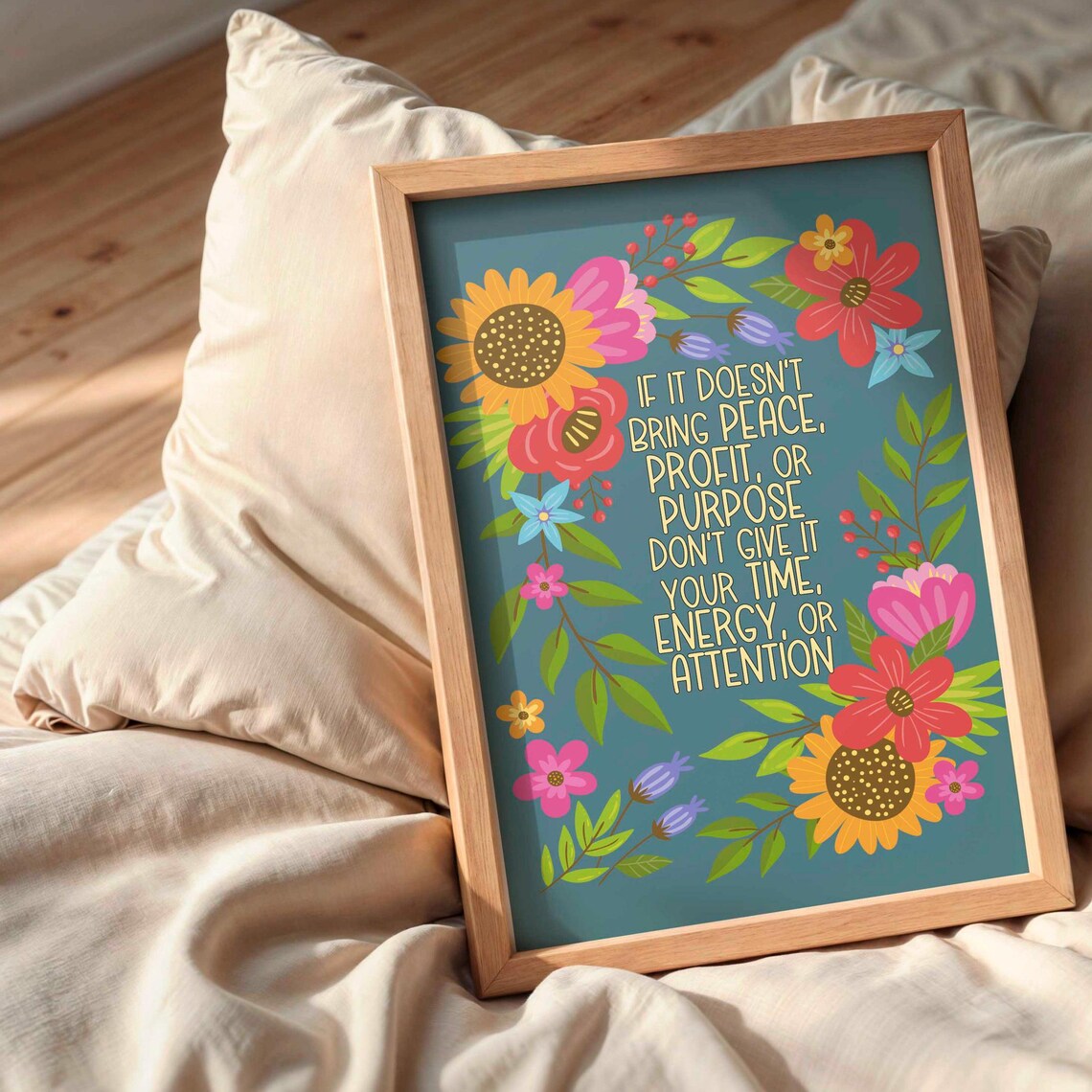 Peace Profit Purpose Sunflower Floral Quote Art Print