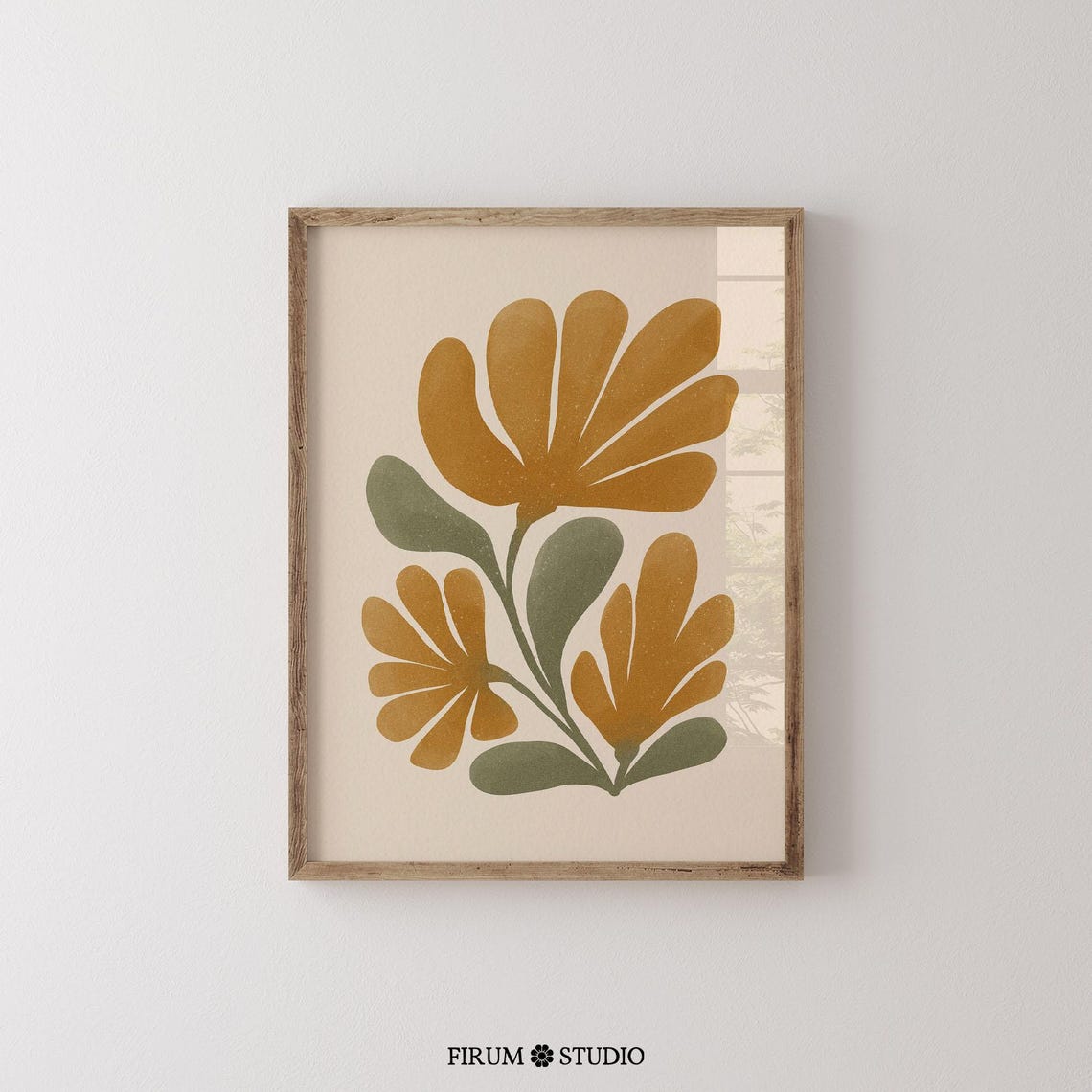 Ochre and Green Floral Spray Earthy Botanical Boho Art Poster - Image 2