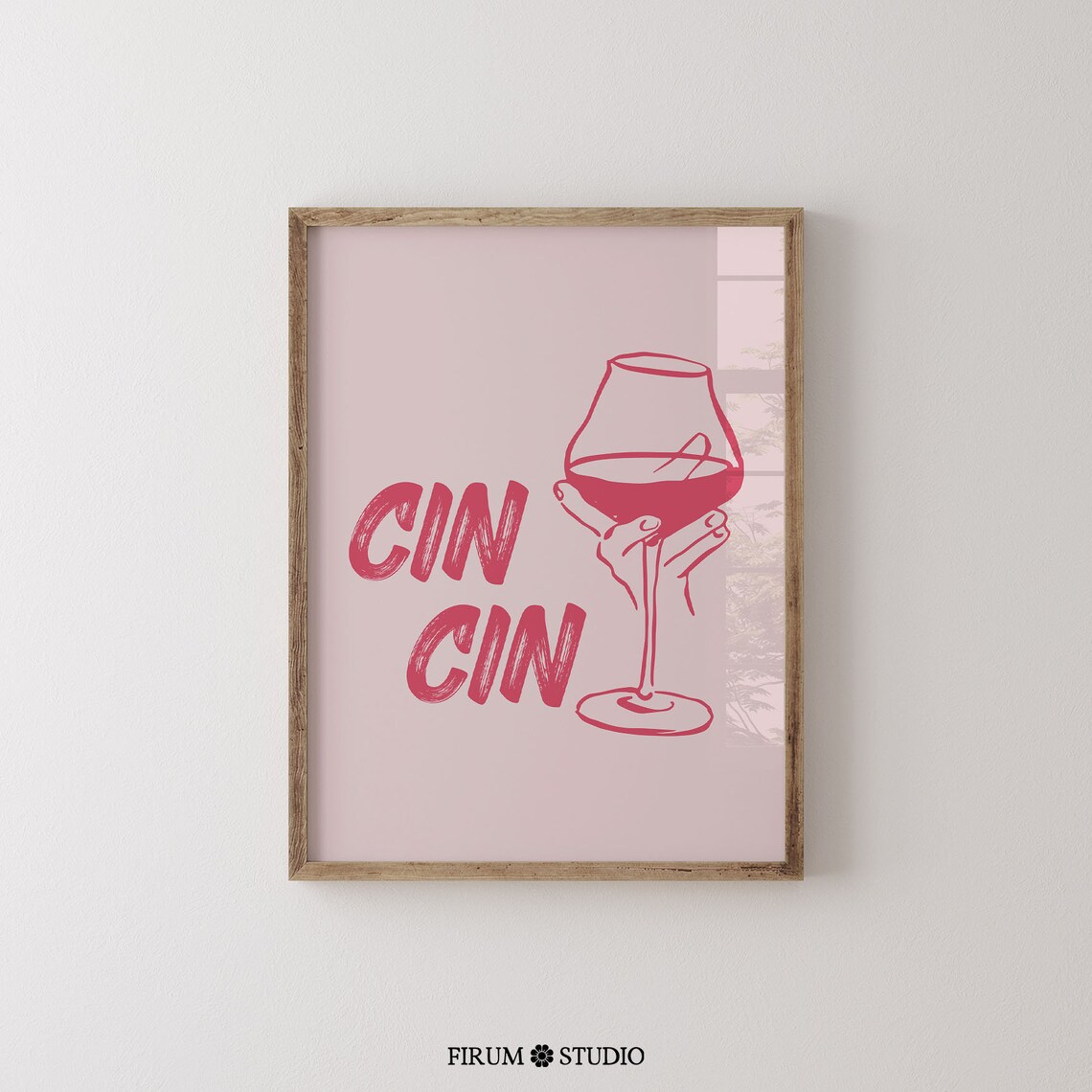 Cin Cin Red Wine Glass Pink Bar Cart Trendy Feminine Decor Poster - Image 2