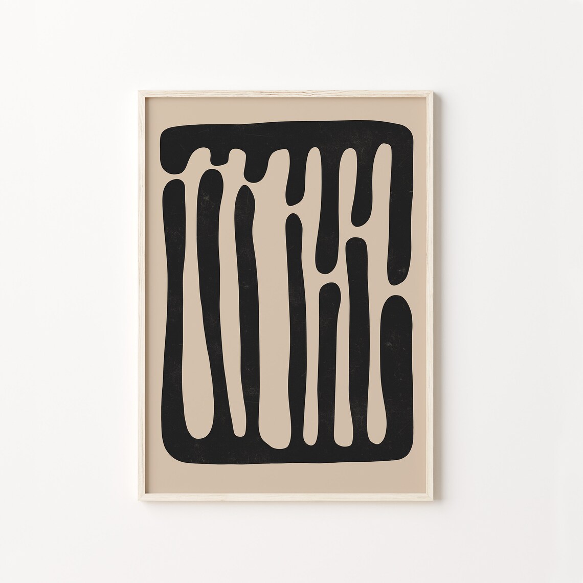 Organic Minimalist Beige Black Abstract Art Print