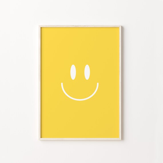 Bright Yellow Smiley Face Minimalist Retro Happy Decor Poster