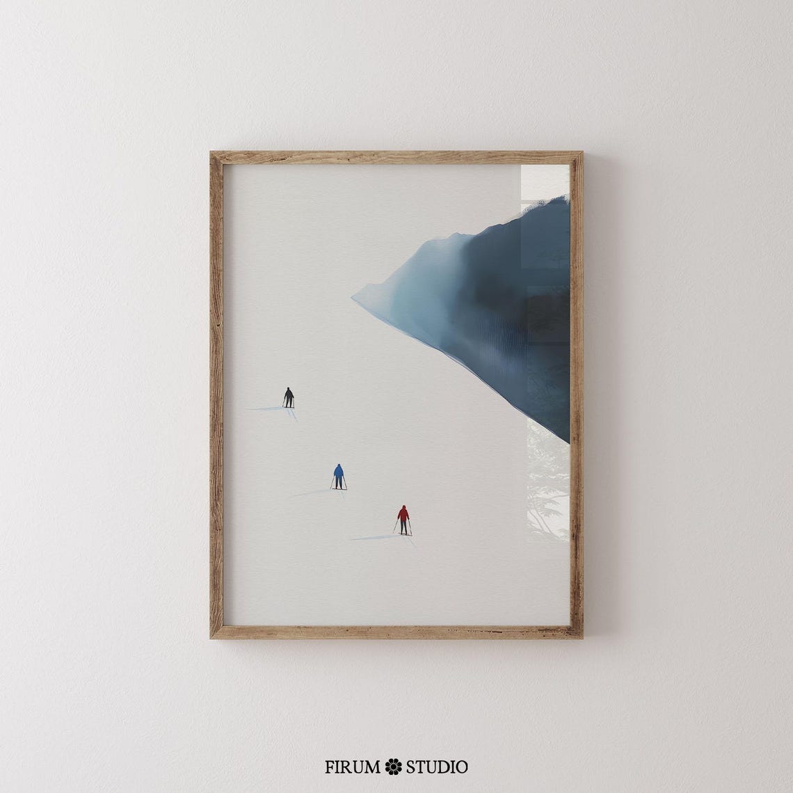 Minimalist Skiers Snowy Mountain Slope Winter Ski Trip Poster - Image 2
