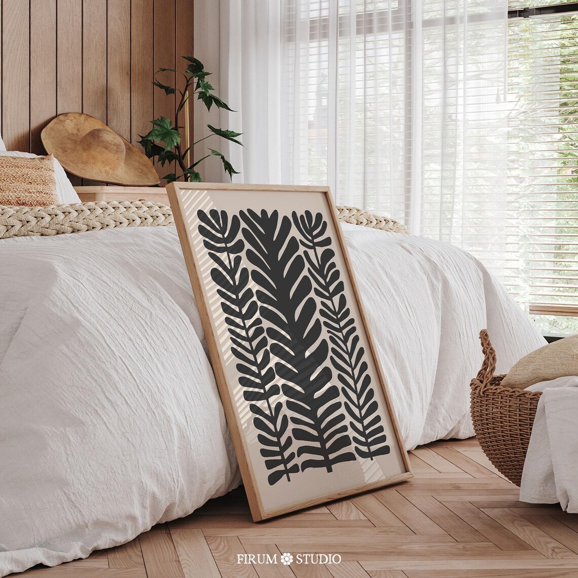 Black Fern Fronds Trio Cream Background Mid Century Botanical Poster - Image 2