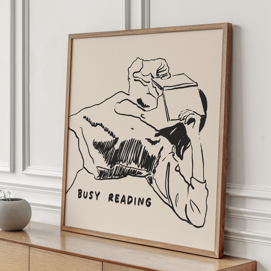 Busy Reading Line Drawing of Woman Lounging with a Book Poster - Image 2