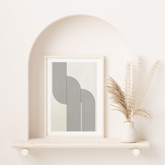 Mid Century Modern Beige Black Wall Art Geometric Wall Art Print Minimalist Lines Art Mid Century Poster 1254