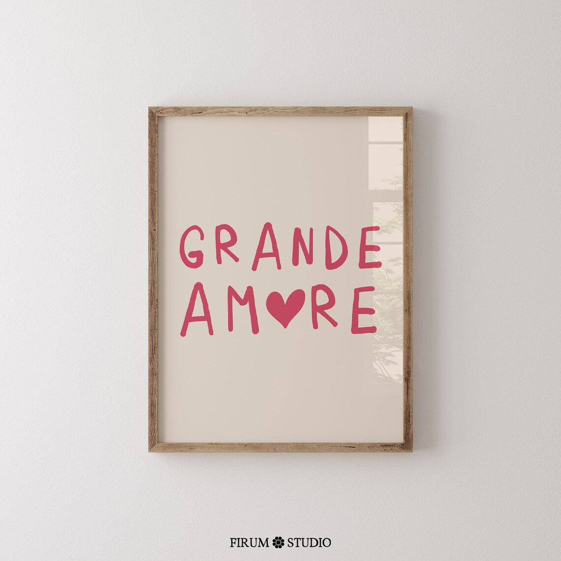 Grande Amore Red Heart Quote Pink Minimalist Valentine Wall Art
