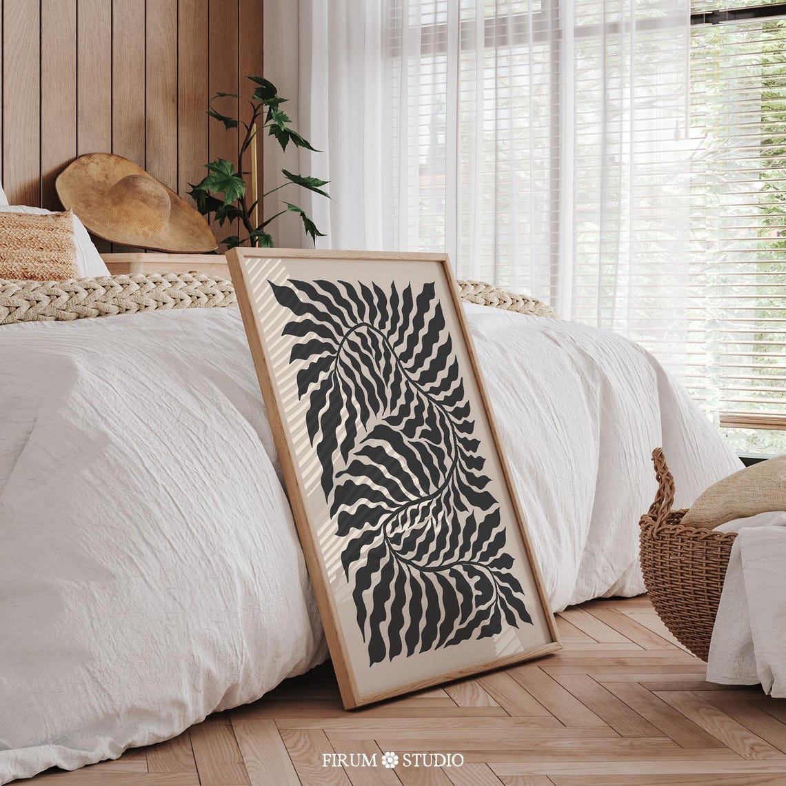 Black Botanical Swirl Wavy Leaf Pattern Modern Beige Abstract Poster - Image 2