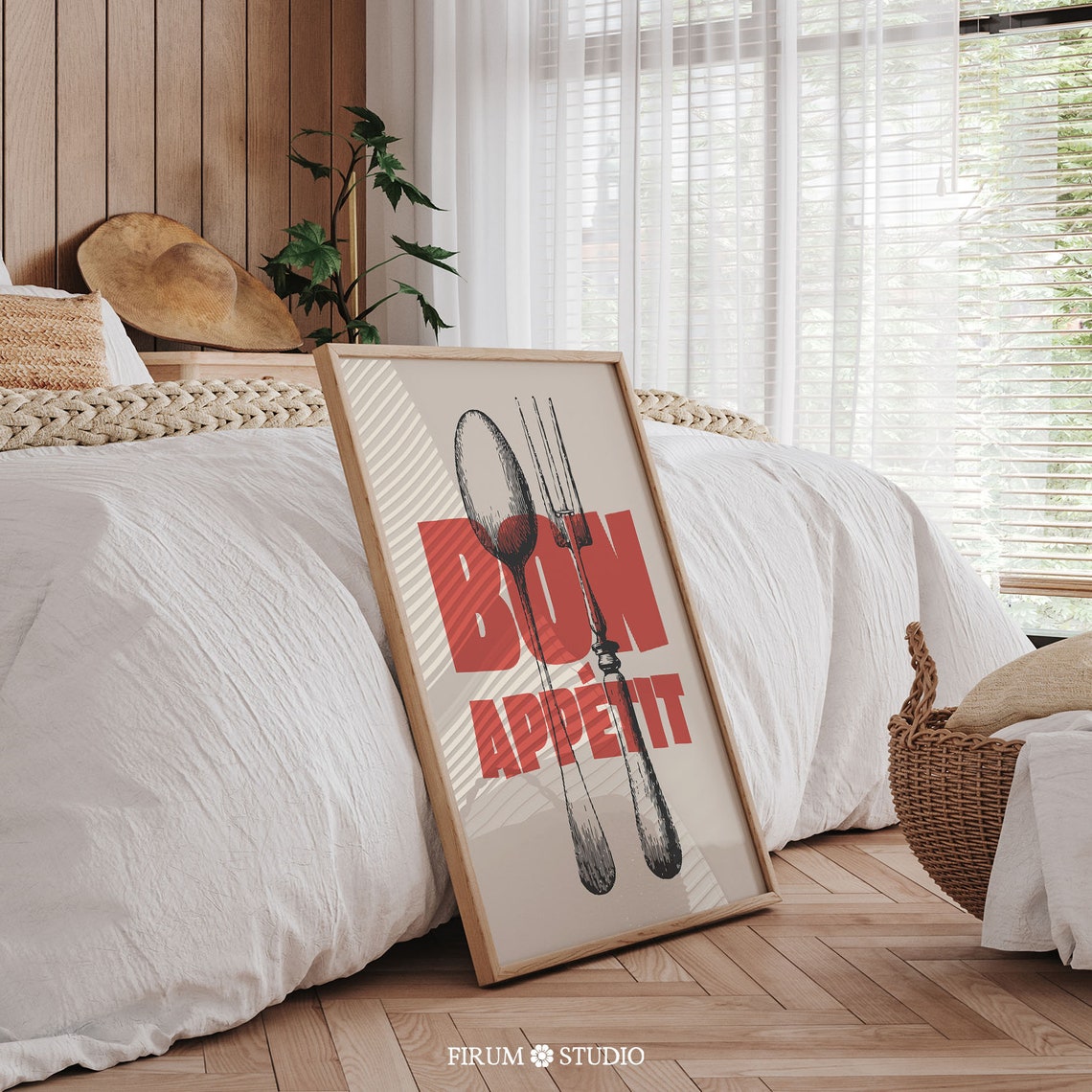 Bon Appetit Red Bold Spoon Fork Vintage French Kitchen Wall Art - Image 2