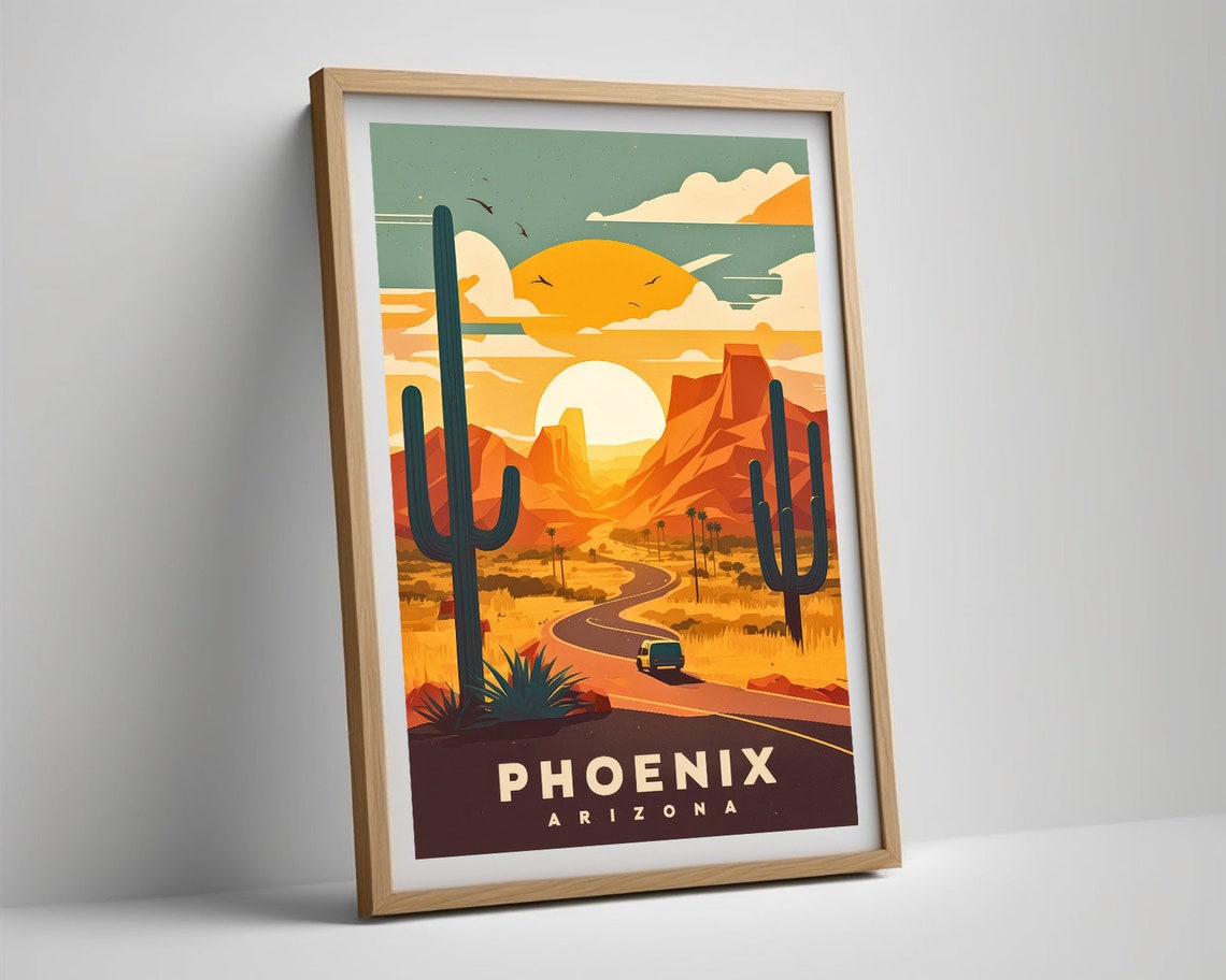Phoenix Arizona Desert Highway Saguaro Cactus Sunset Travel Poster - Image 5
